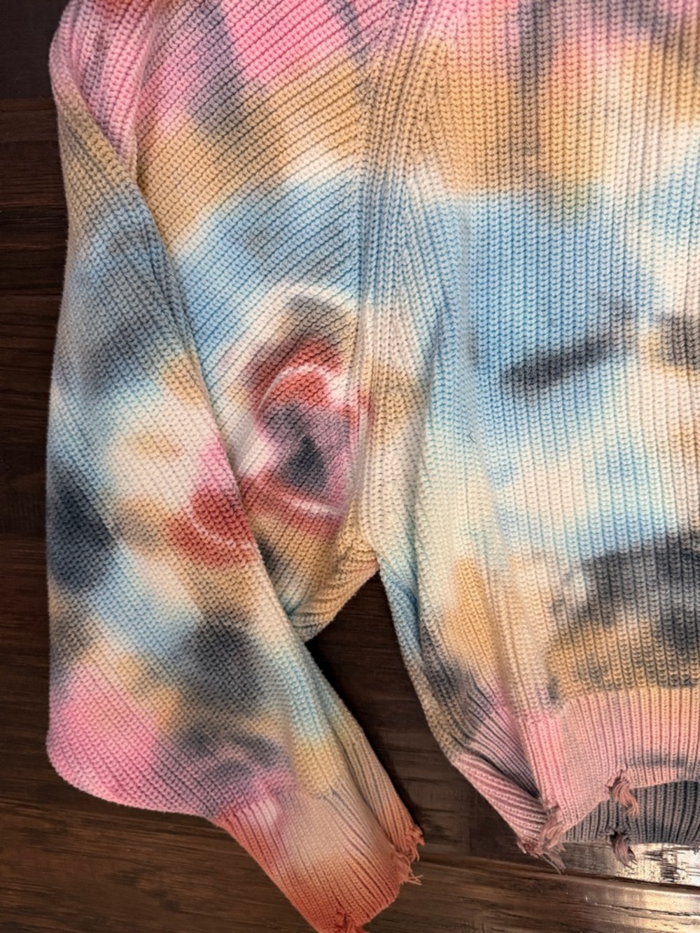 Cropped Sweater Boho Tie-Dye Ribbed Crewneck  - Multicolor - Picture 3 of 16